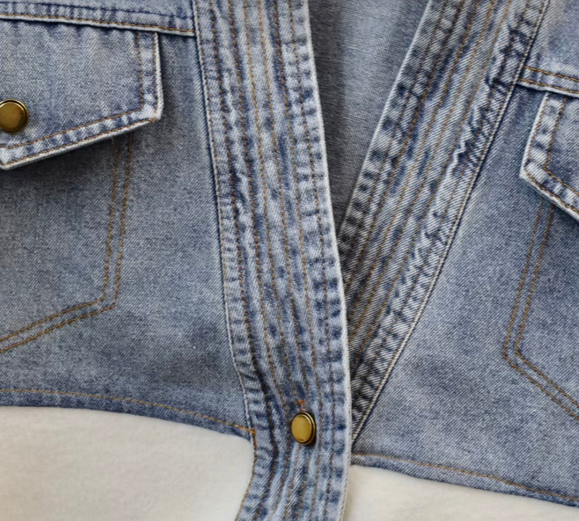 Denim & splicing knitted jacket