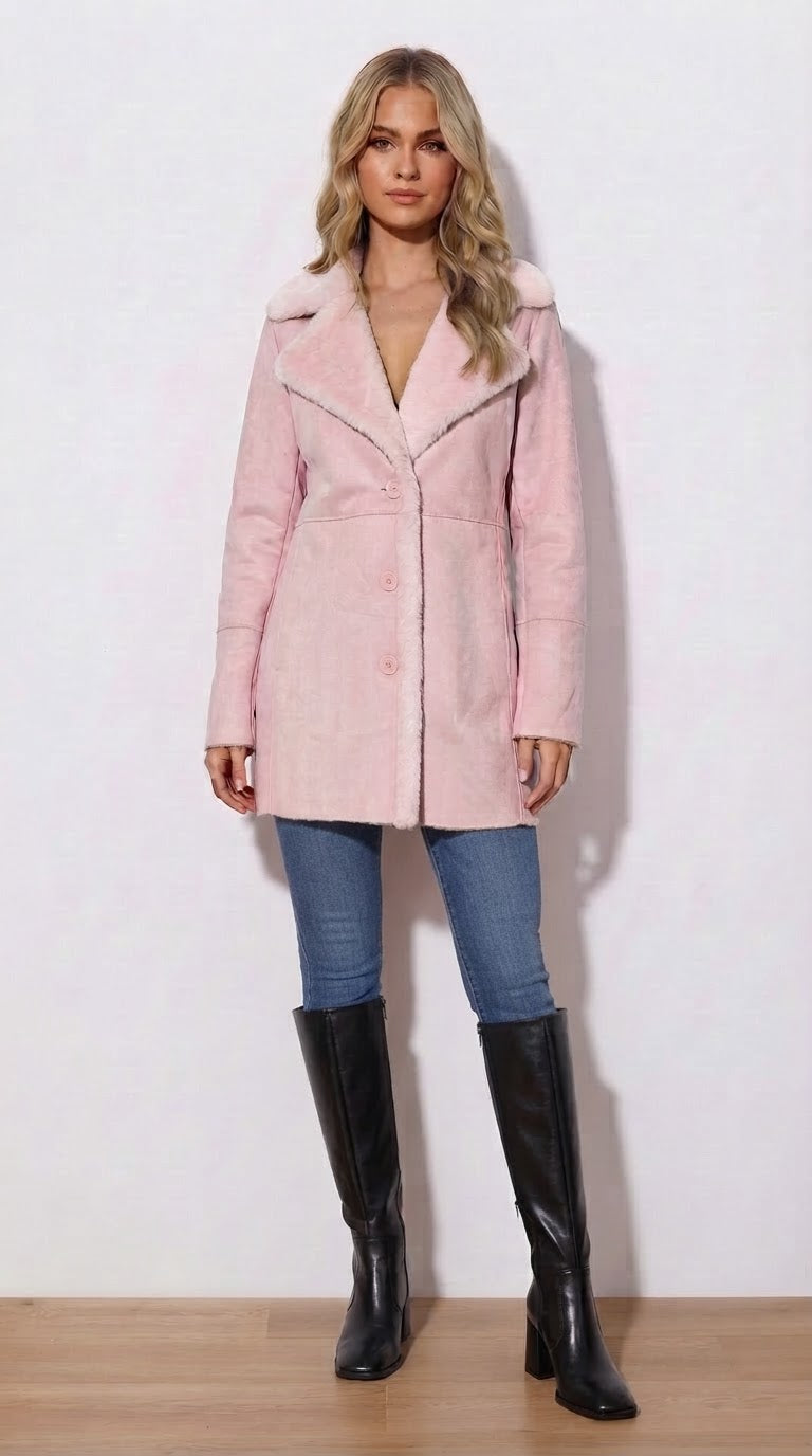 Pink sheerling & suede coat