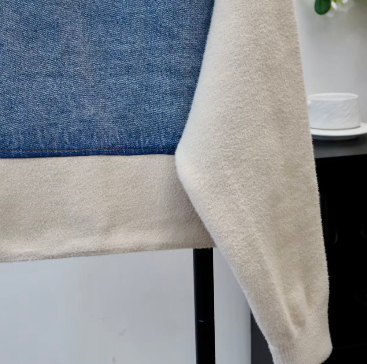 Denim & splicing knitted jacket