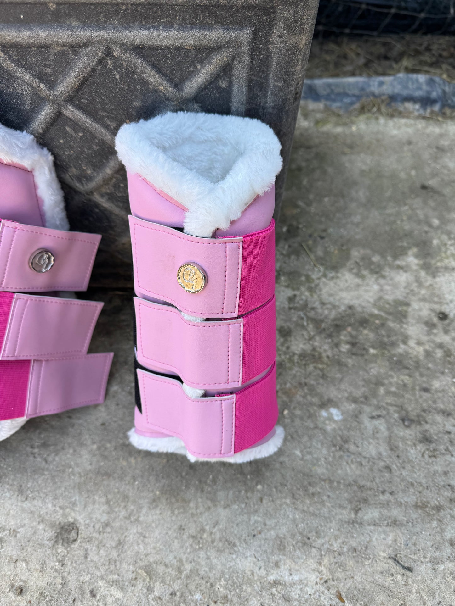 Soft pink brushing boots